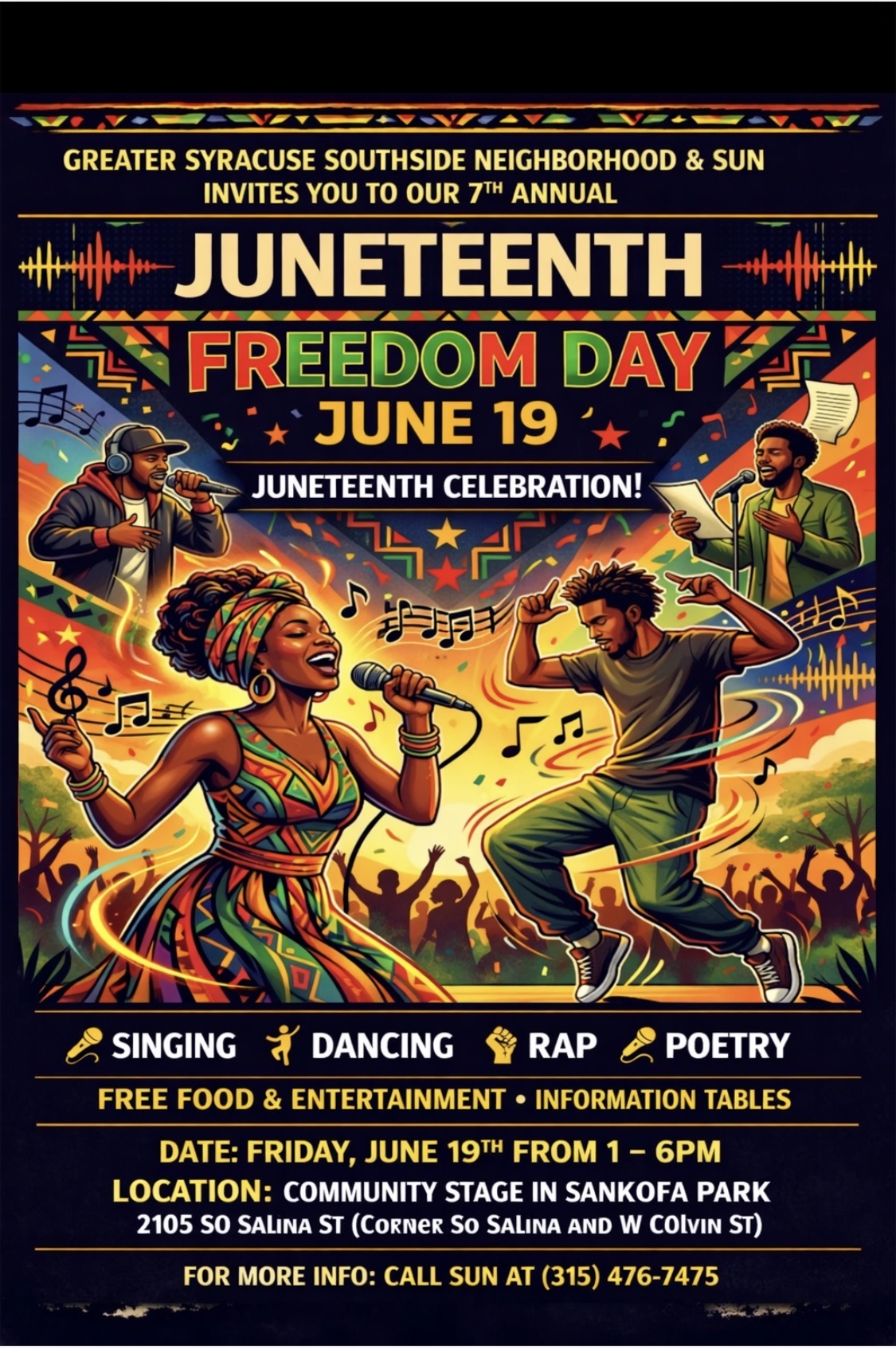 Vibrant Juneteenth celebration with music, dance, and freedom.
